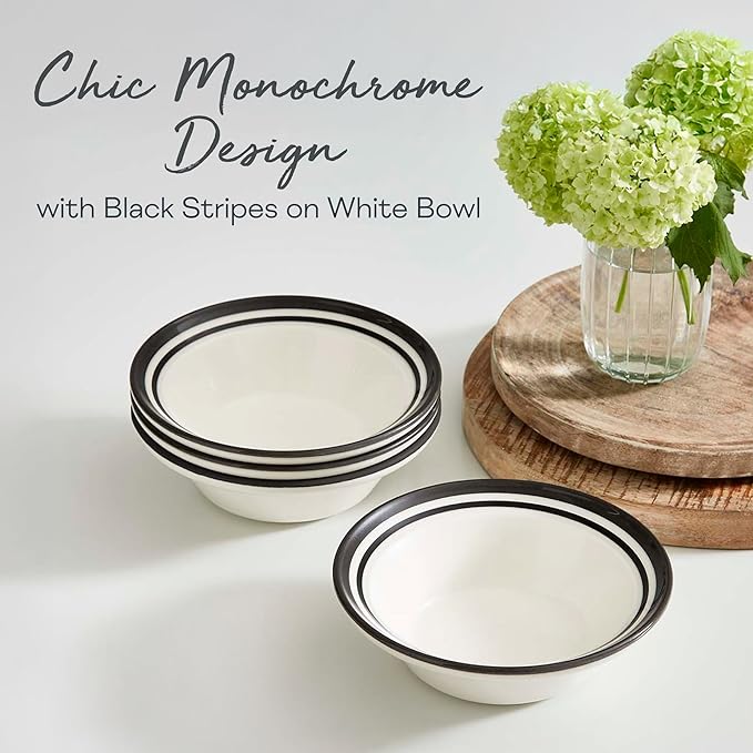 Portmeirion Potter's Stripe Oatmeal Bowl - Black, Set of 4