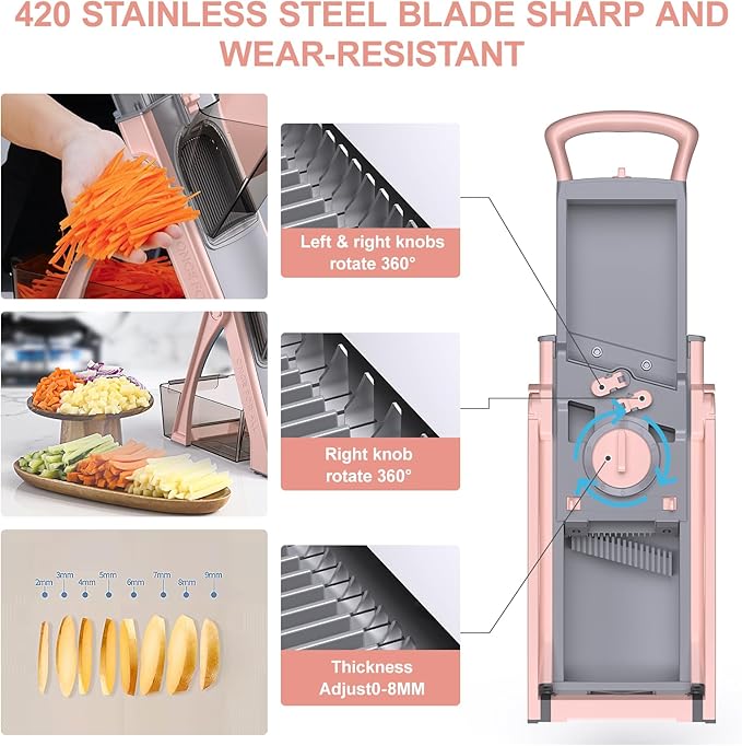 All in 1 Upgraded Version Safe Mandoline Slicer for Kitchen, Veggie Slicer