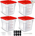 SHANDERBAR 4 Pack 4QT Food Storage Containers with Red Lids - Square, Clear