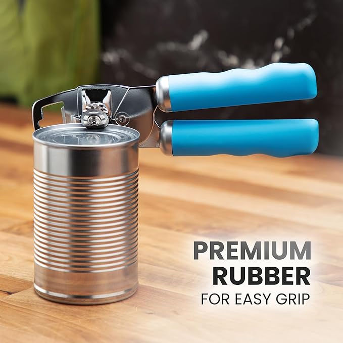Zulay Kitchen Heavy Duty Stainless Steel Can Opener Manual with Bottle Opener - Rust Proof Manual Can Opener With Turn Knob & Comfy Soft Grip Handles - Aqua