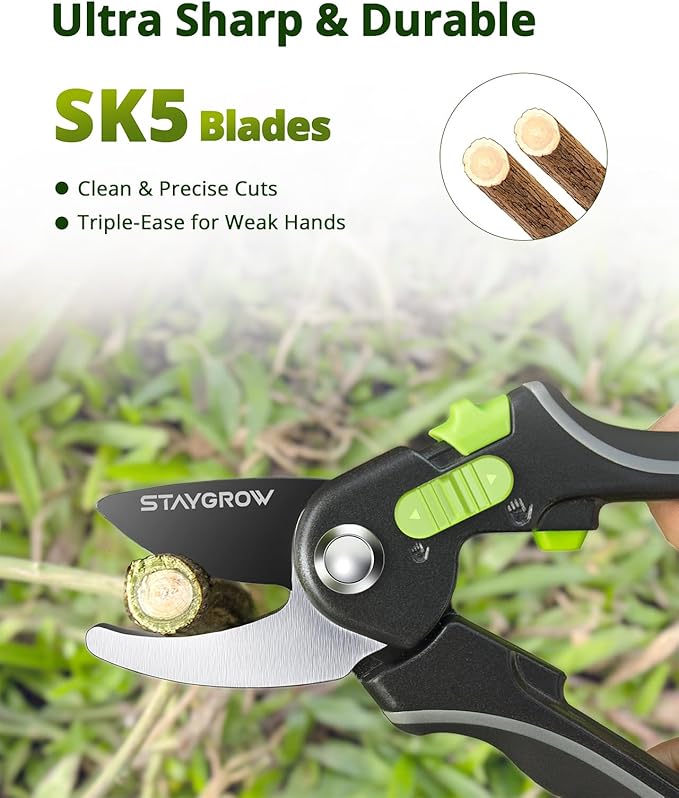 STAYGROW 8.5" Pruning Shears for Gardening SK5 Sharp Garden Shears