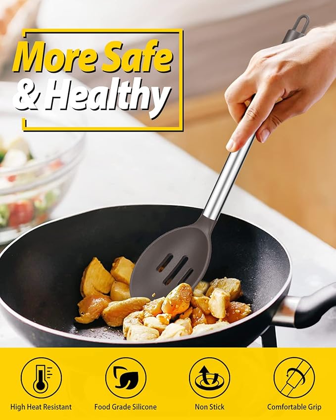 BUNDLEPRO Silicone Cooking Spoons for Non Stick Cookware, 2 Pack, Chocolate
