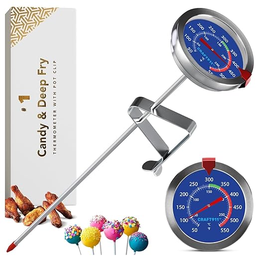 CRAFT911 Candy Thermometer with Pot Clip - Deep Fry Oil Thermometer for Frying and Candle Making (Blue)