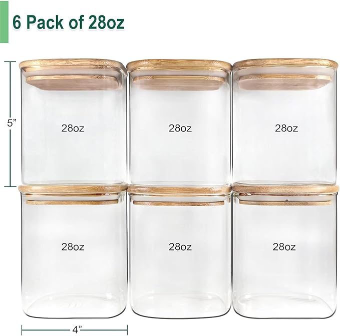Urban Green Glass Jars with Airtight Lids, Airtight Glass Canisters with Locking Lids, (Bamboo-28oz)