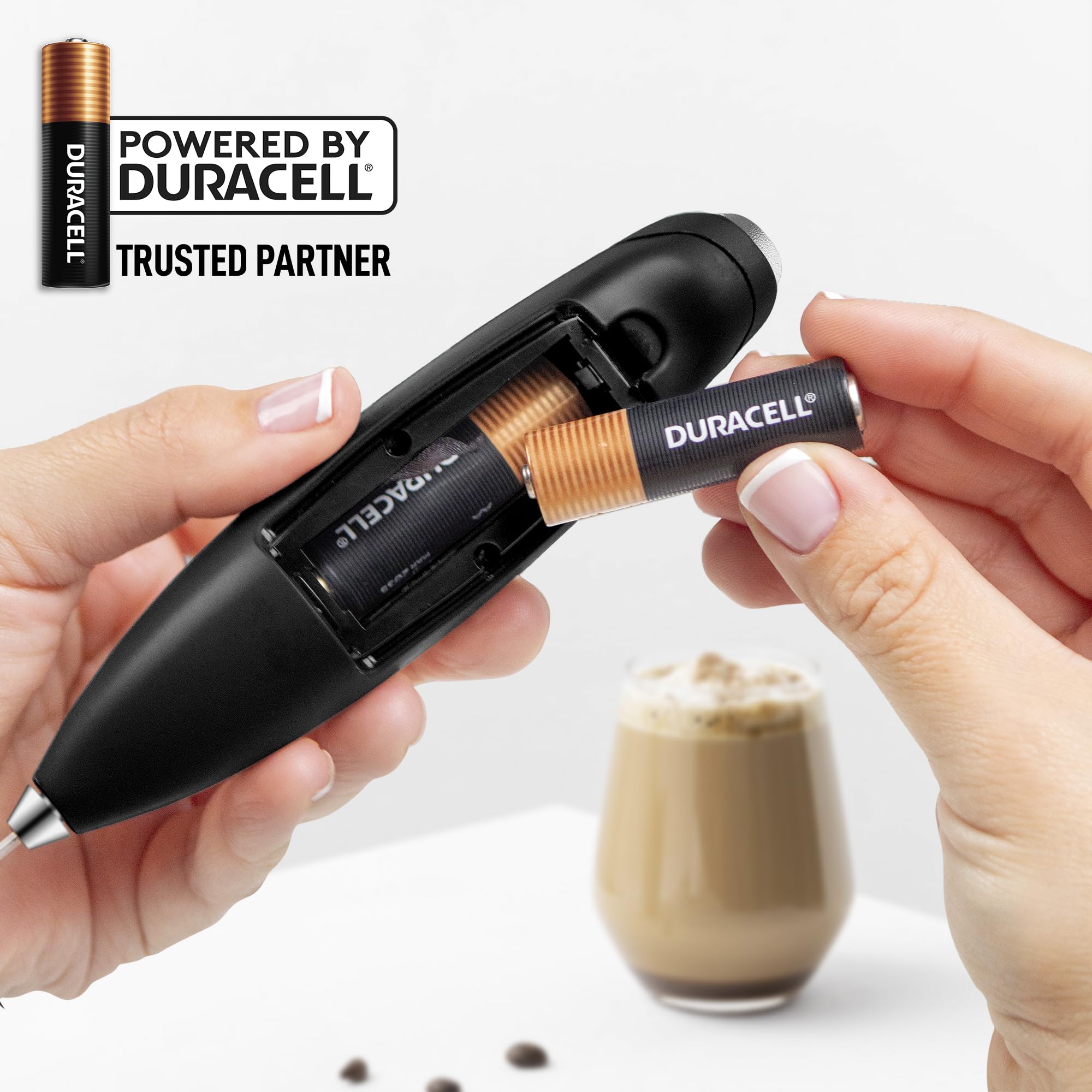 Zulay Kitchen Powerful Milk Frother Wand With Duracell Batteries - Ultra Fast Handheld Drink Mixer - Electric Whisk Foam Maker for Coffee, Lattes, Cappuccino & Matcha - Double Whisk - Metallic Black