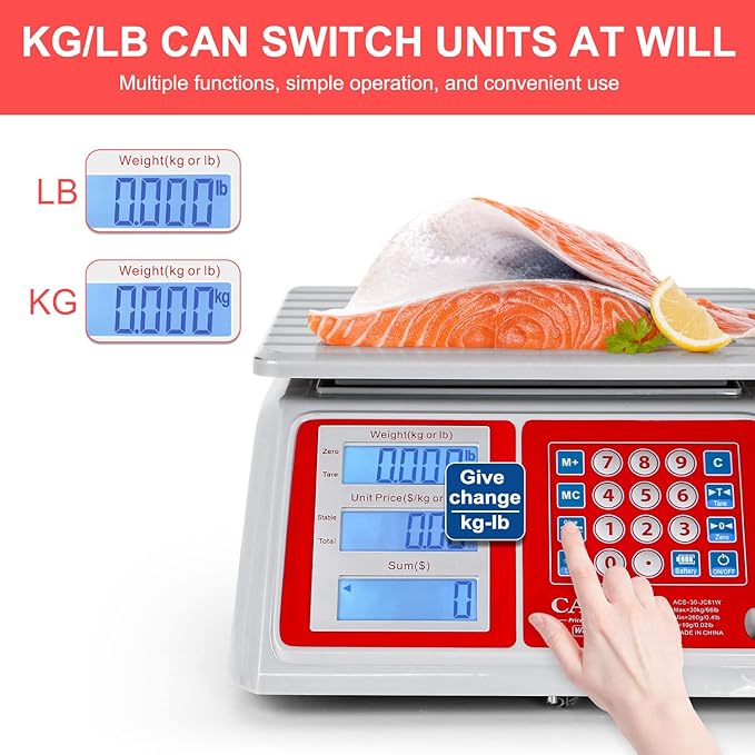 CAMRY Waterproof Commercial Food Scale, 66lb/30kg, Price Computing