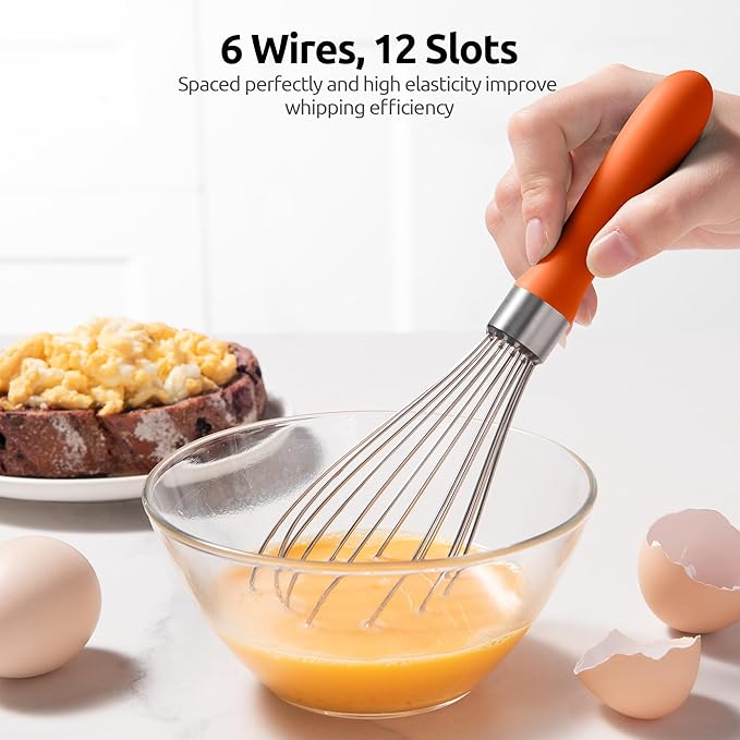 U-Taste Wire Whisk for Cooking, 18/10 Stainless Steel Balloon Wisk,S/Orange