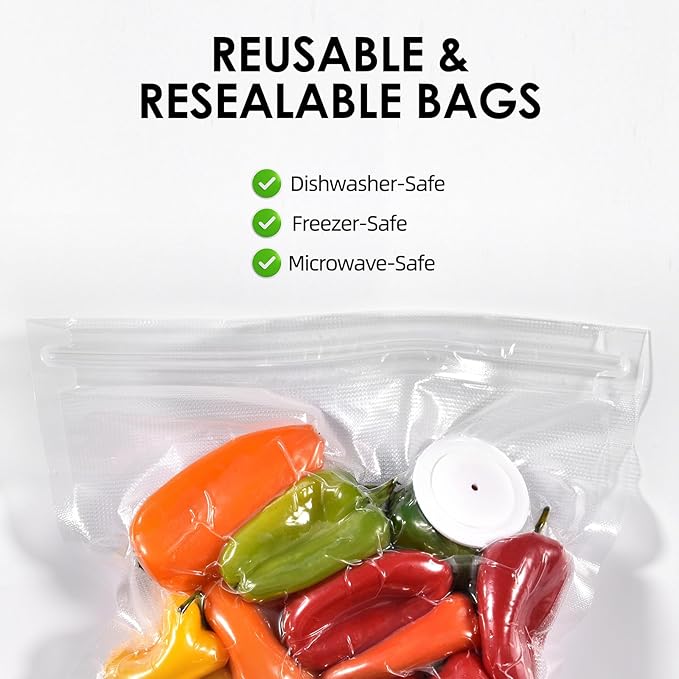 VENMATE Reusable Vacuum Sealer Bags, 15 Pack BPA-Free 8×8 Inch, Heavy-Duty Commercial Grade, Leak-Proof, Freezer Microwave Sous Vide Safe
