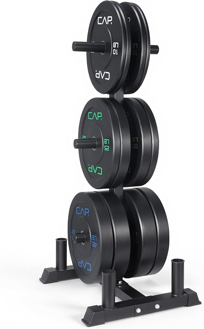 CAP 370lb Economy Olympic Bumper Plate Set with Storage Rack