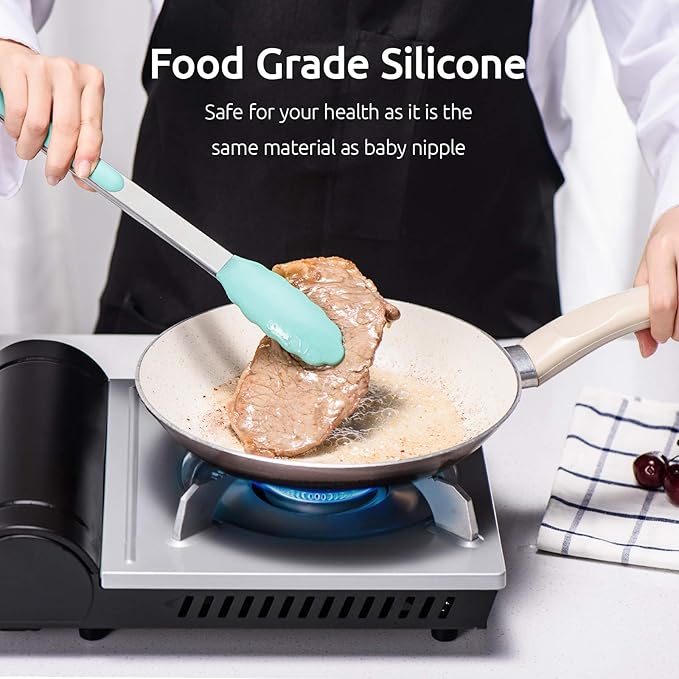 U-Taste Kitchen Tongs for Cooking, 600ºF Heat-Resistant Tps, 3Pcs/Aqua Sky