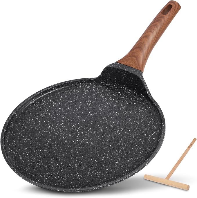 ESLITE LIFE 9.5 Inch Crepe Pan with Spreader, Nonstick Ceramic Coating Dosa Pan, Roti Tawa Comal Para Tortillas Pancake Griddle Pan, Induction Compatible, PTFE & PFOA Free