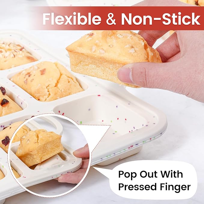CAKETIME Metal Reinforced Bakeware Set, Silicone Muffin Pans for Baking Nonstick with Handle,12 & 24 Cup Muffin Pans and 12-Cup Mini Loaf Pan, BPA Free