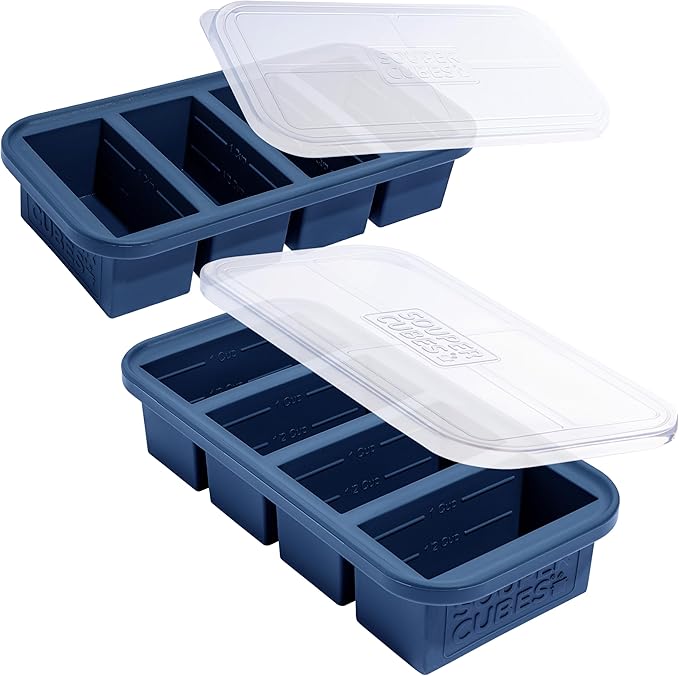 Souper Cubes 1 Cup Silicone Molds for Food with Lids, Blueberry, 2-Pack
