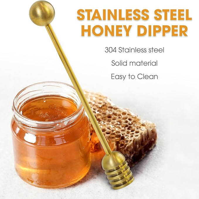 DUGATO Honey Dipper, 6.3 in Stainless Steel Server Stick, 2-Pack Gold Color
