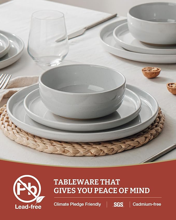 Famiware Milkyway 16-Piece Stoneware Plates and Bowls, Light Gray