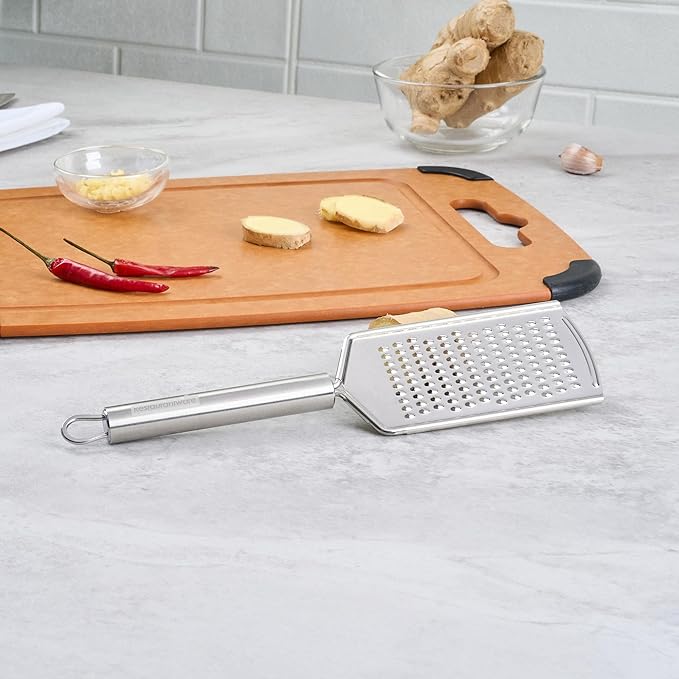 Restaurantware Stainless Steel Fine Cheese Grater - German Standard Lemon Zester with Ergonomic Handle, Sharp Blades, Dishwasher Safe - Handheld Kitchen Grater for Parmesan, Garlic, Ginger