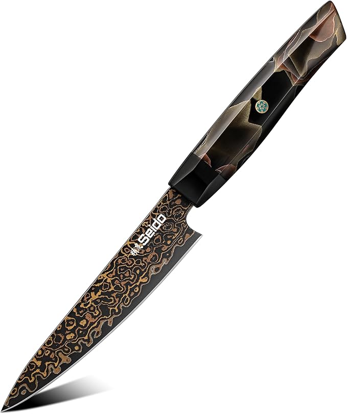 Seido Kurogane 5 Inch Petty Knife, VG10 Damascus Utility Knife