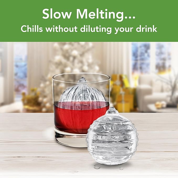 Tovolo Dots and Stripes Ornament Ice Cube Molds Set of 2 for Festive Holiday Drinks Christmas Gifts for Dad, BPA Free Dishwasher Safe Silicone Ice Molds for Cocktails
