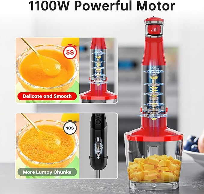 Turelar Immersion Blender Handheld Corded, 1100W 5 in 1 Hand Blender Set