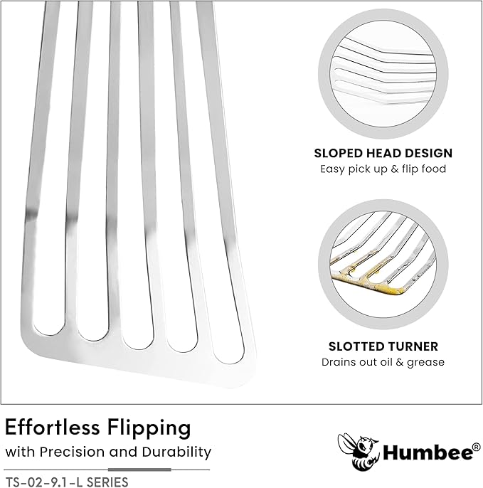 HUMBEE 9 Inches Fish Turner, Slotted Fish Spatula Dishwasher Safe NSF (Left Hand), Shovel Black