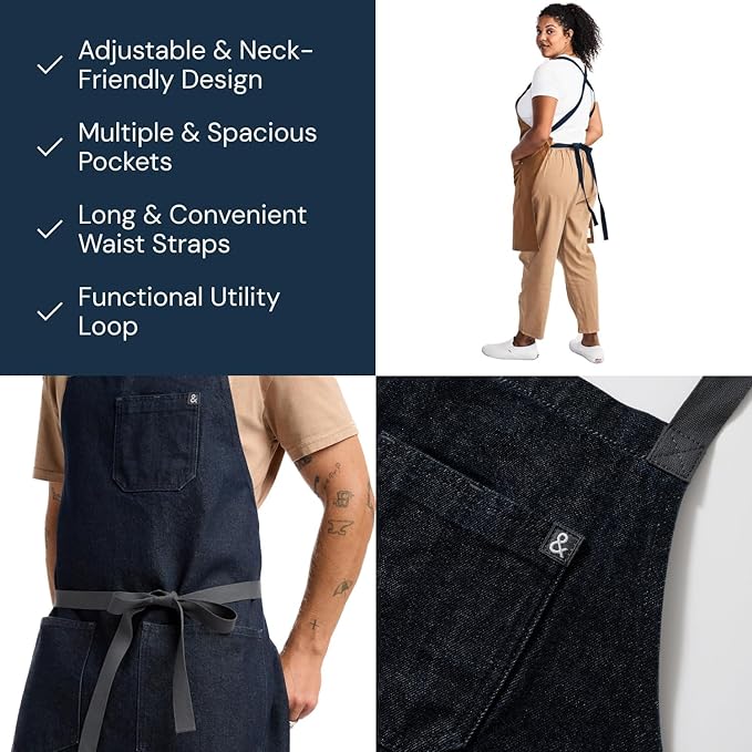hedley & bennett Crossback Chef Apron, Pockets & Towel Loop, Jack Navy