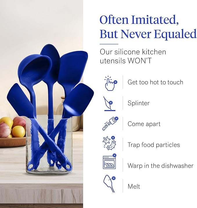 GIR 5-Piece Silicone Kitchen Utensils Set, Non-Toxic Cooking Utensils for Cooking and Baking, Heat Resistant, Food Grade, Dishwasher Safe Rubber Spatula, Ladle, Spoon - Royal Blue