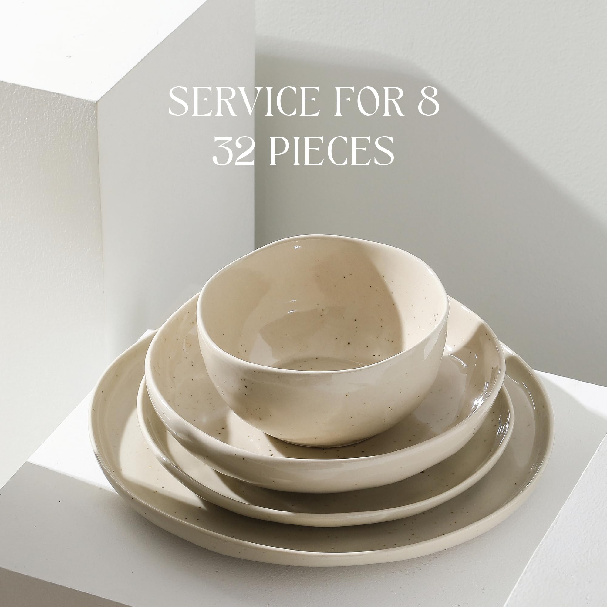 Stone Lain Mirella 16-Piece Dinnerware Set Stoneware, Borosilicate Glass, Beige