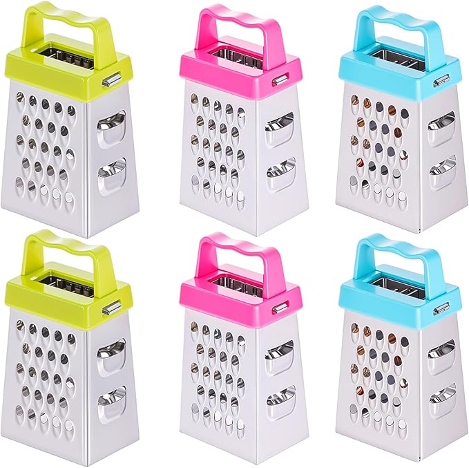 Ptwola 6 Pcs Mini Cheese Grater Stainless Steel Box Grater Fine Coarse Handheld Slicer with 4 Sides Small Box Food Shredder Safe Zester for Kitchen Cheese Garlic Ginger Vegetable Potatoes