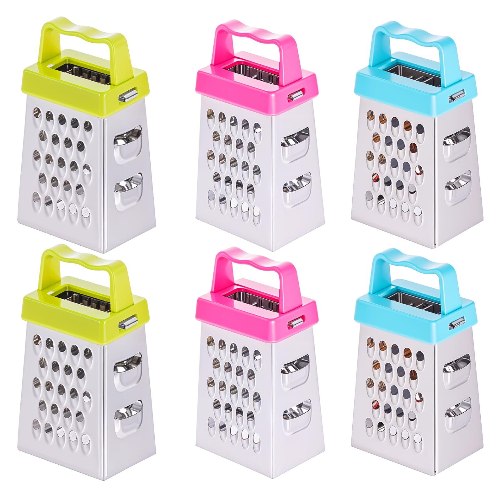 Ptwola 6 Pcs Mini Cheese Grater Stainless Steel Box Grater Fine Coarse Handheld Slicer with 4 Sides Small Box Food Shredder Safe Zester for Kitchen Cheese Garlic Ginger Vegetable Potatoes