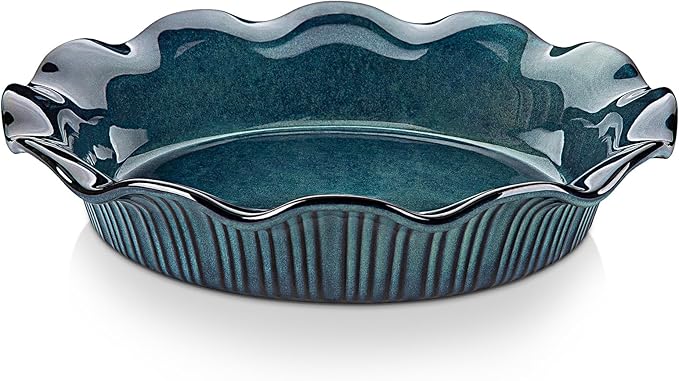 vancasso Ceramic Pie Pan for Baking, 9 inch Deep Pie Plates for Apple Pie, Pot Pie, Tart and Quiche, Reactive Glaze Fluted Pie Pans, Large Pie Dish with Ruffled Edge, Green, STERN Series