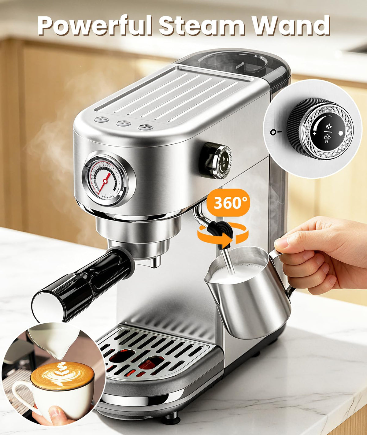 atatix Espresso Machine with Milk Frother, 20 Bar Pressure Espresso Maker
