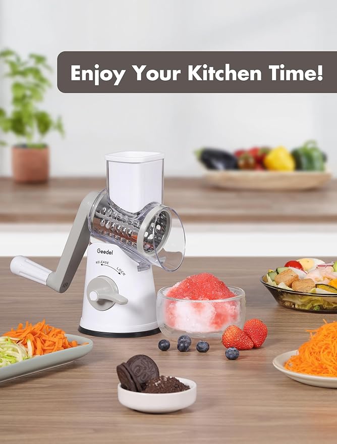 Geedel Rotary Cheese Grater Hand Crank, Cheese Shredder Vegetable Slicer