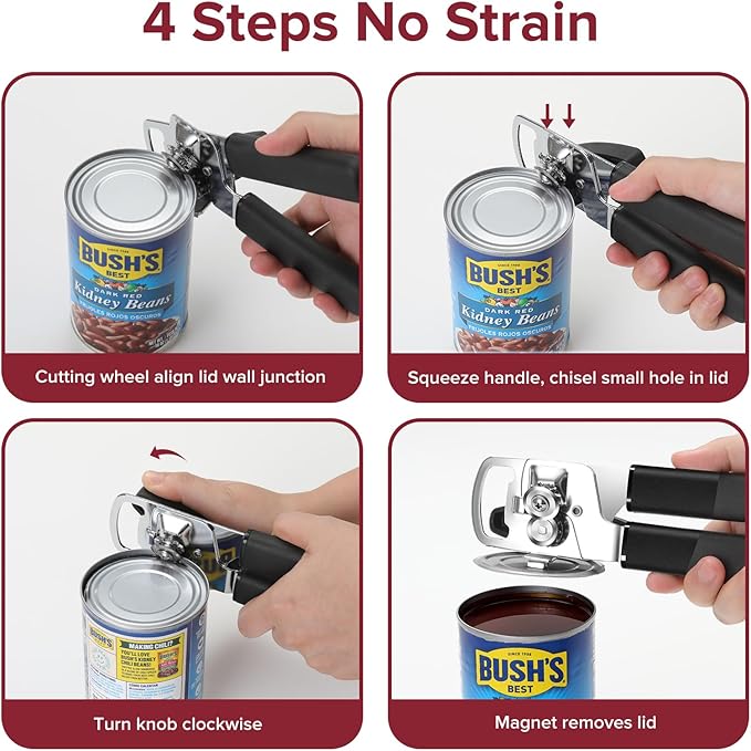 COOCLAN Multifunction Magnetic Manual Can Opener and Bottle Opener, Black