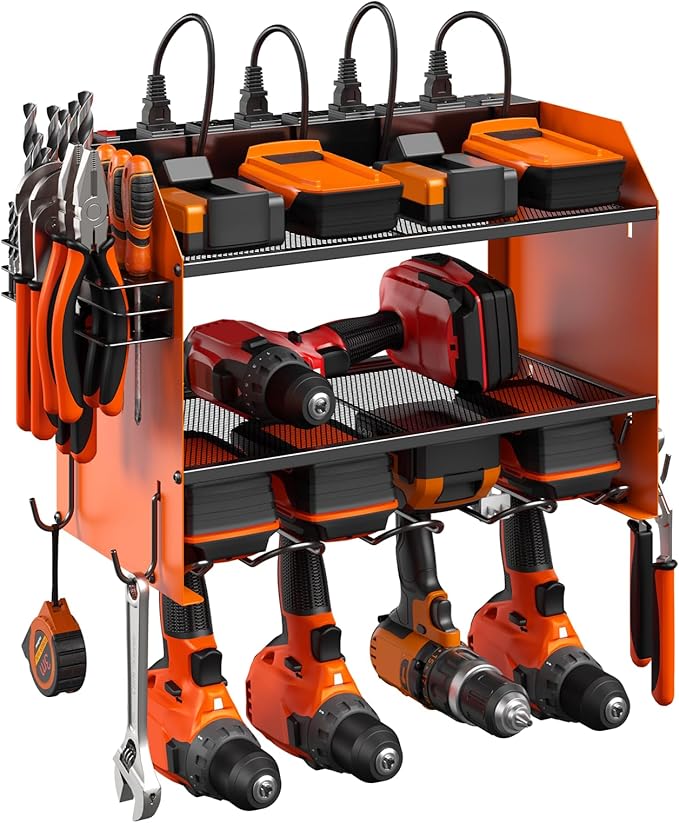 CCCEI Wall Mount Modular Tool Charging Organizer, Orange, 1 Pack, 3 Tier.