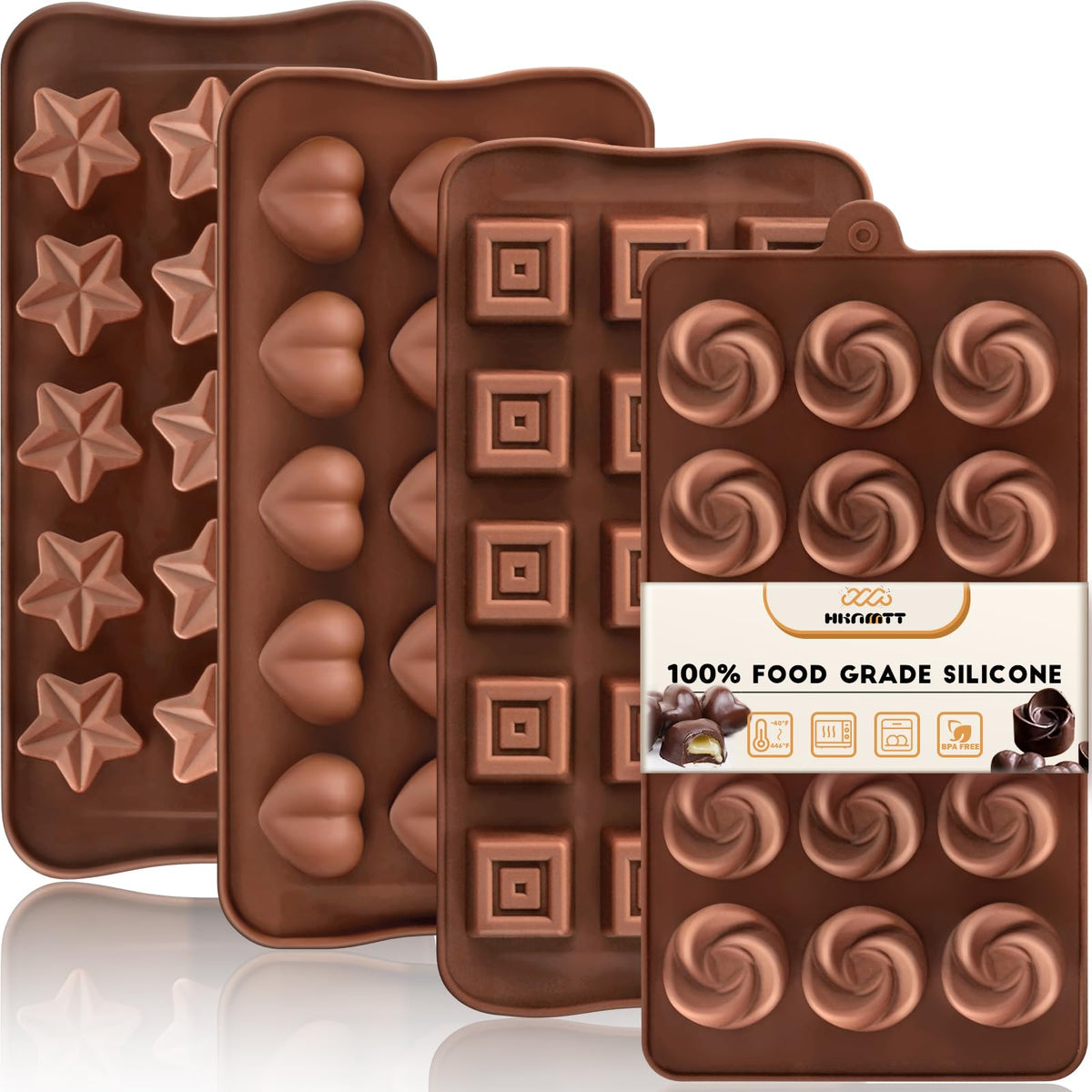 HKNMTT Chocolate Bar Molds Silicone Classic 4 Pack, Snap Candy Bars Making Mould Set, BPA Free Soy Candle Wax Melt Durable Mold Easy Release Non-Stick for Protein and Energy DIY Handmade Gifts