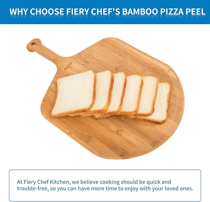 Fiery Chef 16" Bamboo Pizza Peel with 8 Slice Grooves, 23.6" x 16"