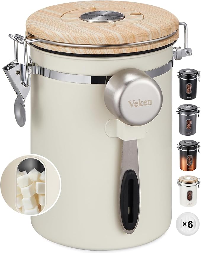 Veken Coffee Canister with Window, Airtight Stainless Steel Container, 22OZ