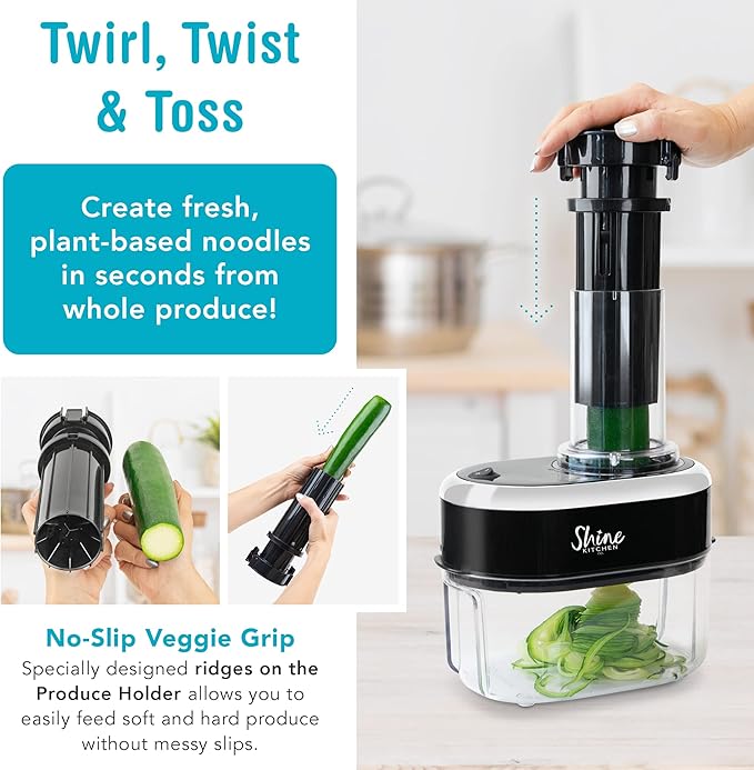Shine Kitchen Co. SES-100 Electric Vegetable Spiralizer with No Slip Veggie Grip