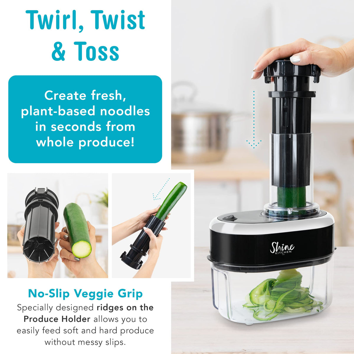Shine Kitchen Co. SES-100 Electric Vegetable Spiralizer with No Slip Veggie Grip