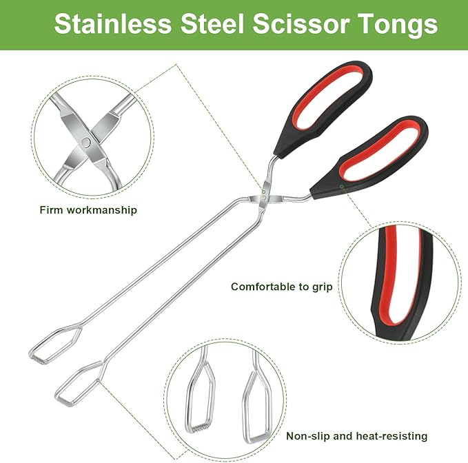 Scissor Tongs 3 Pack, Kitchen Food Tongs 9/11/12 Inch for Cooking Grilling