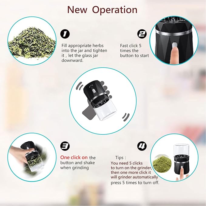 Portable Electric Herb Grinder Dry Herb Spice Grinder with Her Jar & Spoon
