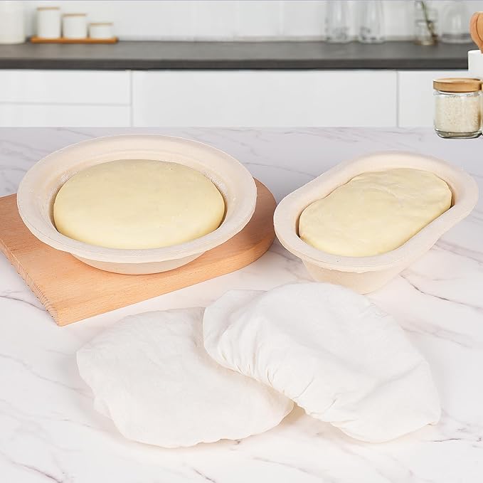 Non-Stick 10" Oval Wood Pulp Banneton Bread Proofing Basket Set Of 2, Sourdough Banneton Basket Set, Bread Making Tool Brotform Sourdough Bread Baking Supplies