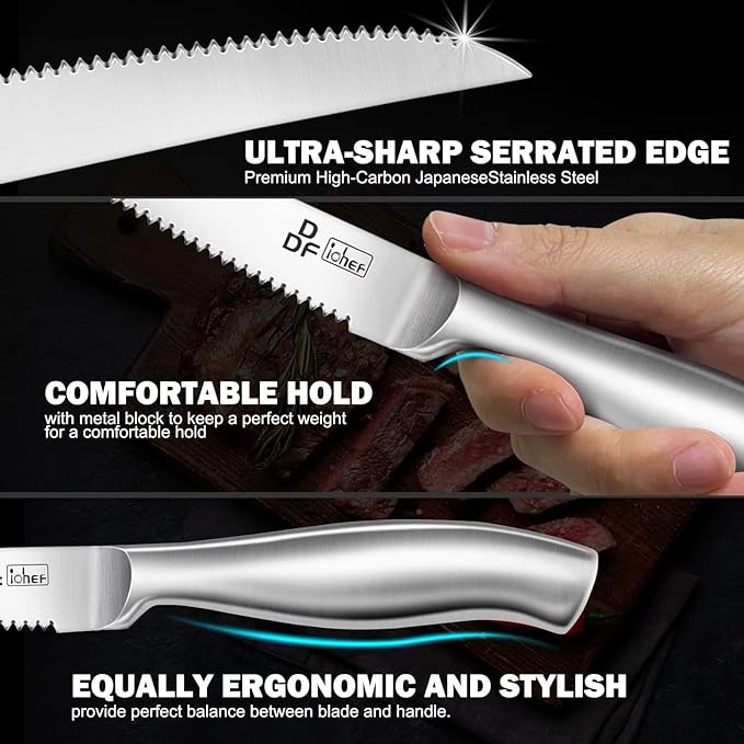 Steak Knives Set of 6, 4.5-Inch Serrated Steak Knives, Dishwasher Safe