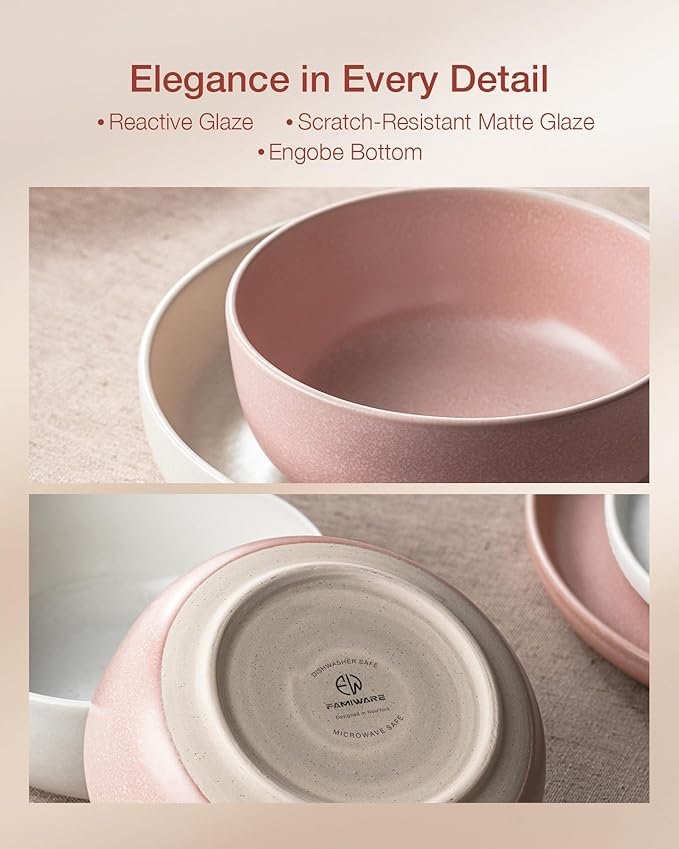 Famiware Milkyway 12-Piece Dinnerware Set, Matte Beige White & Light Pink