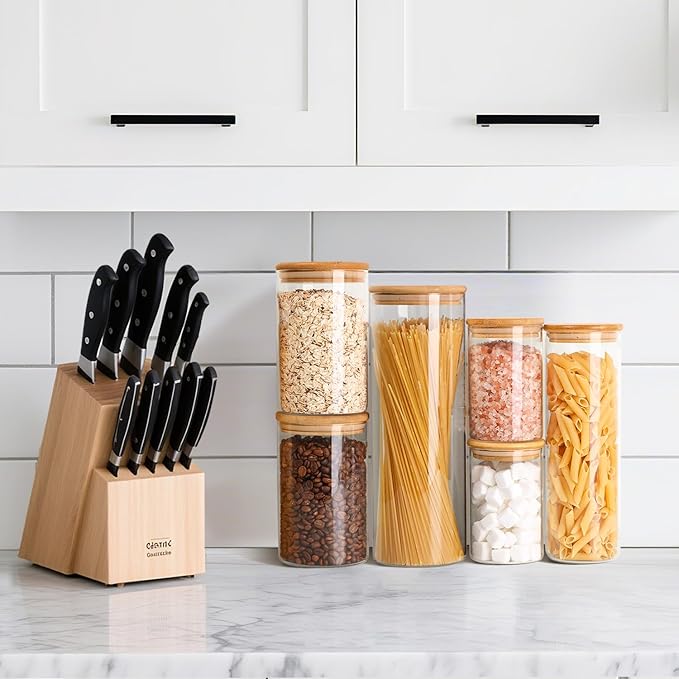 ComSaf Glass Storage Jars 6 Pack, Pasta Containers, Pantry Organization