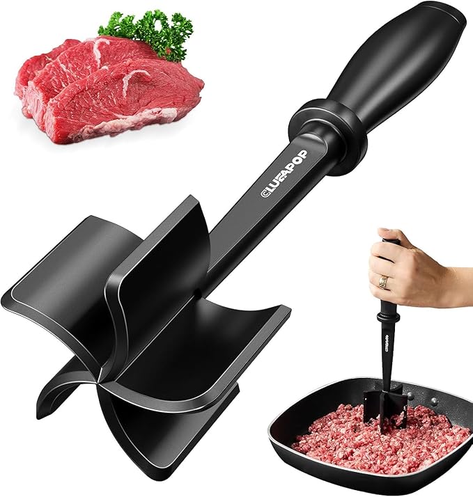 Meat Chopper, Hamburger Grinder, Premium Heat Resistant Smasher for Ground Beef, Burger Grinder Nylon Potato Mix Tool, Meat & Poultry Tenderizers (Black)