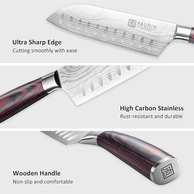 PAUDIN Santoku Knife, 5 inch Chef Knife, Ultra Sharp Kitchen Knife