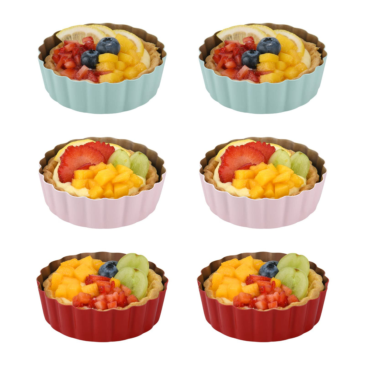CGGYYZ 3-3/5 Inch Mini Tart Pans with Removable Bottoms, Round Mini Quiche Pans for Baking, Nonstick Cake Pans Set for Pies, Mousse Cakes, Dessert Baking (Red)