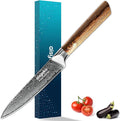 Aisyoko 5-Inch Paring Knife - Japanese VG-10 Super Steel 67-Layer Damascus Blade - Fruit Utility Knife for Carving & Peeling - Luxury Gift Box with Color Wooden Handle - Includes Scabbard