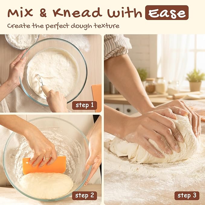 Astercook Sourdough Starter Kit with Round & Oval Banneton Bread Proofing Basket, Starter Jar, Dough Whisk, Scrapers, Stencils, Complete Sourdough Bread Baking Supplies, Fathers Day Gift for Men
